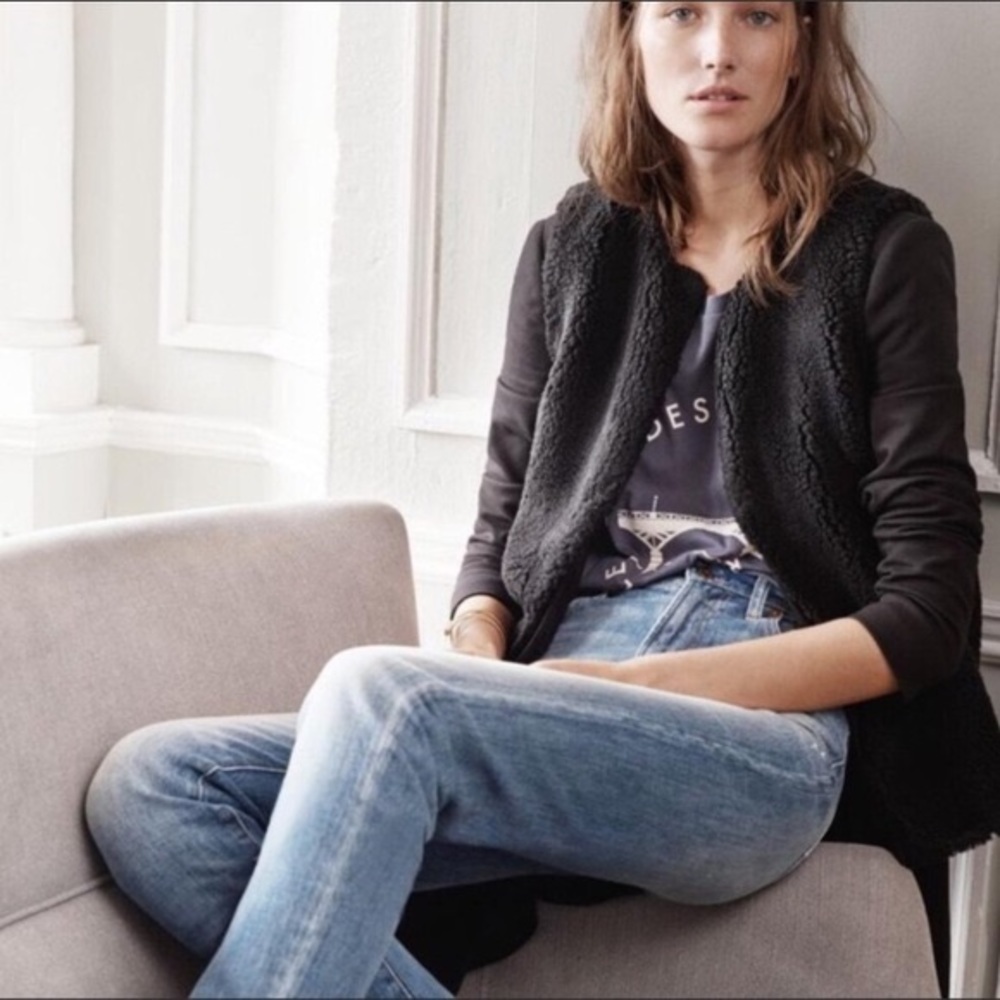 Madewell Black Faux Fur Sterling Sweater Vest Women's XS